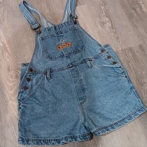 vintage lei 90s sunflower embroidered bib pocket cotton denim jean overalls